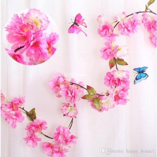 46" Artificial Cherry Blossom Hanging Vine Silk Flowers Garland Fake Plants Leaf For Home Wedding Decor