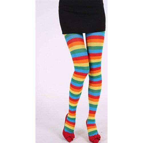 9 Colors Girls Xmas Cosplay Party Stockings Striped Tights Female Christmas Stripe Pantyhose High Waist Colorful Thermal Tights