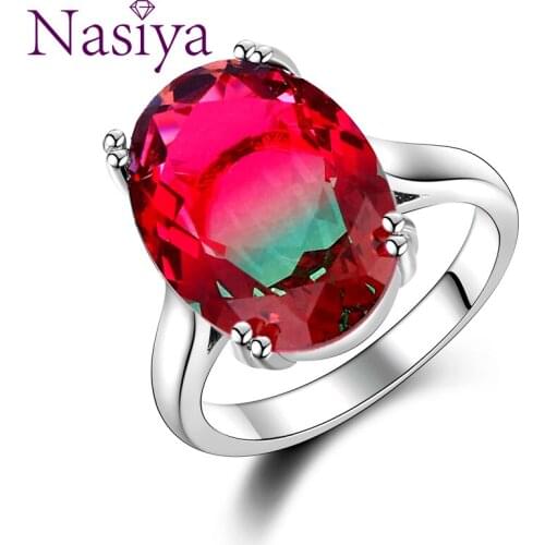 Fashion Big Oval AAAAA Zircon Rainbow Gemstone 13*18 Multicolor Tourmaline Wedding Ring Bridal Jewelry Engagement Party Gift