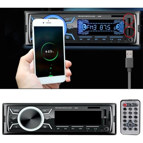 Multimedia 1 DIN Car Stereo Radio Receiver Digital Wireless Remote Control 18 Radio Stations Dual USB Colorful Lights Display