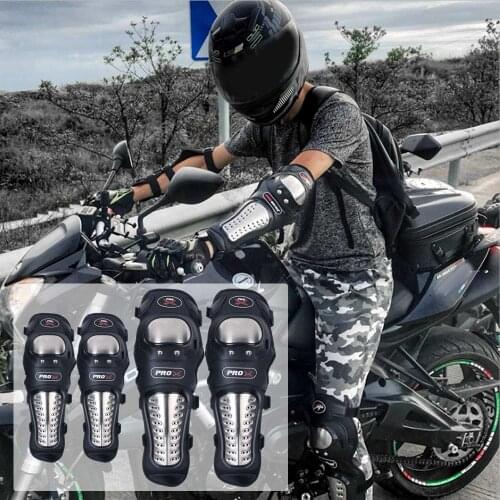 4Pcs/Set Motorcycle Knee Pads Elbow guard Stainless Steel Protector Safety Black for Off-road Moto bicycle Racing Outdoor Sports