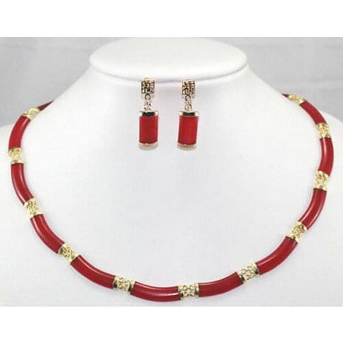 New hot Noblest Red Ruby Necklace Earrings Set