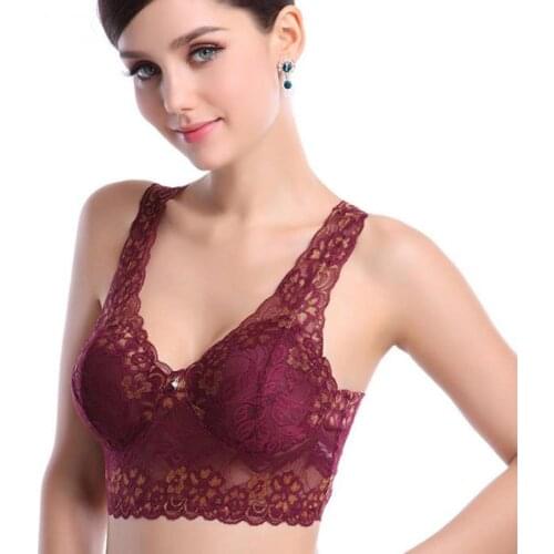 Extra Elastic Air Permeable Lace Bra Full Coverage Push Up Bra Wide Strap Lightly Padded Wire Free Bralette Womens Underwear