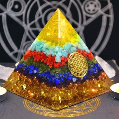 Orgonite Pyramid Reiki FengShui Decoration Handmade Crystal Rune Orgone Energy Converter Resin Decorative Craft Gathering Wealth