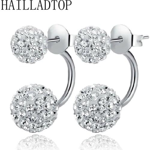 Romantic Shambhala Zircon Filled Double Sides Ball Stud Earrings Wedding Sythetic Elegant Sparkling Shiny Crystal Round Earrings
