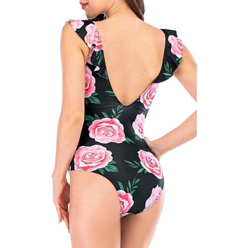VECENEY Falbala Flounce Ruffles at Front Back Hook Closure One Piece Swimsuit Monokini Swimsuit