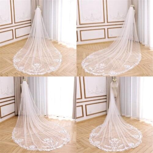 Floral Wedding Veil Cathedral Bridal Veil 1 tier Lace Wedding Veil Chapel Handmade All Length Flower Lace Veil Vintage Lace Veil