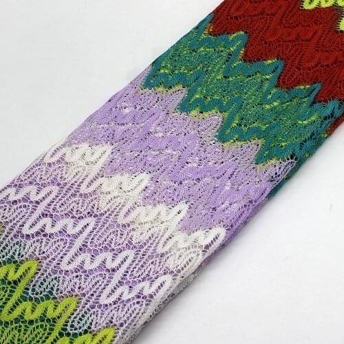 Knitting Lace Fabrics Zig Zag 1 Meter Wave Striped Yellow Fabric Soft Mesh Dress Fabric Floral 150Cm