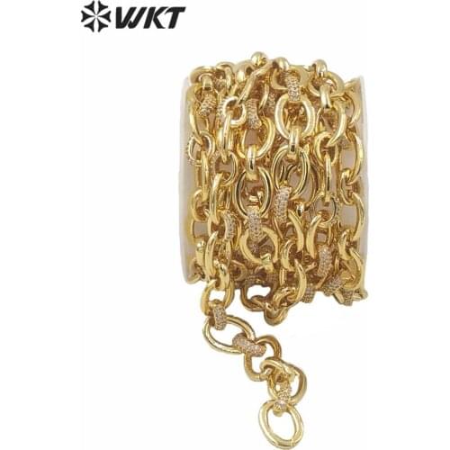 WT-BC142 Factory directly sale gold electroplated oval link chain jewelry findings with CZ fashion gold jewelry findings chain
