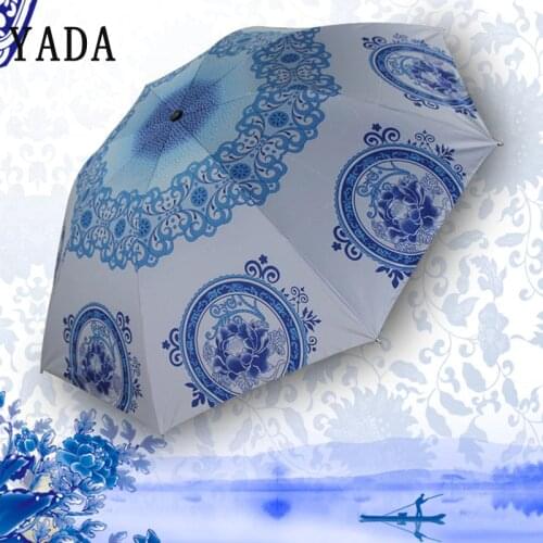 YADA Design Blue And White Porcelain Umbrella Anti-UV Rainproof Sun Rainy Fold Umbrellas Parasol Chinese Style Umbrella YD241