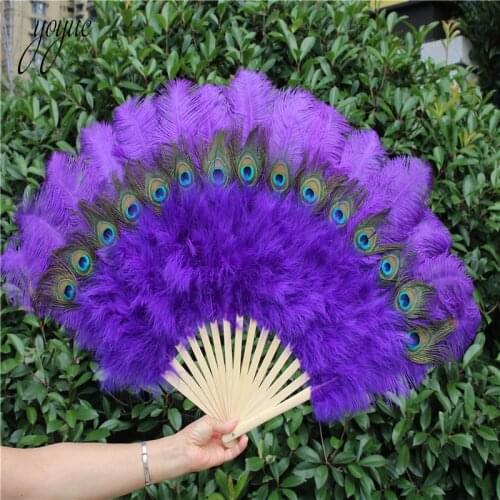 YOYUE 1pcs High Quality Purple Ostrich Feather Fan Halloween Party Celebration Performance Crafts Props DIY Peacock Feather Fan