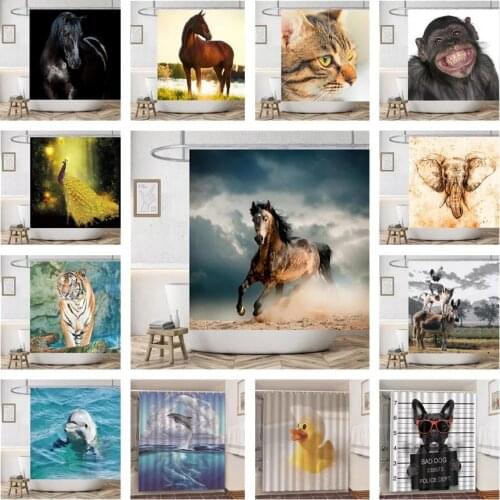 Running Horse Smile Monkey Polyester Fabric Shower Curtain Waterproof Bad Dog Duck Bathroom Curtains Home Decor Rideau De Bain