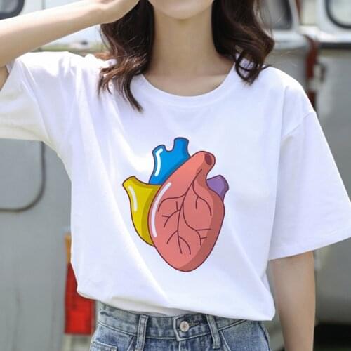 Women Healthy Heart Fashion Funny Print T-shirt Short Sleeve Summer Lady Tops T-Shirt Shirt Womens Clothing Tees Female T Shirt