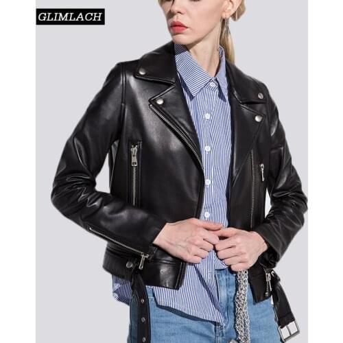 Women Sheepskin Genuine Leather Jackets Autumn Winter Slim Motorcycle Real Leather Coats With Belt Biker Jackets Chaqueta Mujer