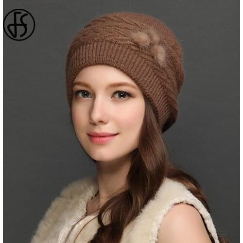 FS Winter Color Wool Knitted Beanie Hats For Women Ladies Fashion Casual Warm Caps Female Slouchy Solid Bonnet 2020