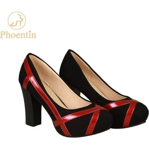 Phoentin red plaftorm super high heels mixed colors 2020 patchwork dress women pumps round toe shallow flock female shoes FT611