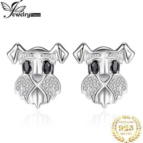 Schnauzer Dog Genuine Black Spinel Stud Earrings 925 Sterling Silver Earrings For Women Gem Korean Earrings Fashion Jewelry 2021