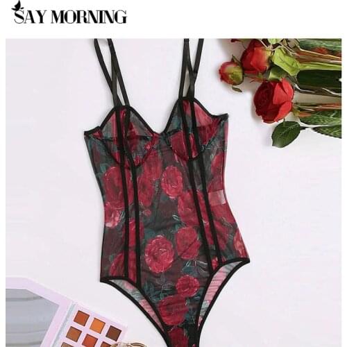 SAY MORNING One-Piece Erotic Lingerie Embroidered Hollow Sexy Womens Patchwork Bodysuit Underwear Set Lace Perspective Lingerie