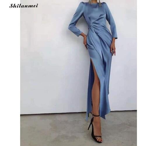 Plus Size Dresses Autumn And Winter Sexy Side Slit Maxi Dress For Women 2021 Fashion Long Sleeve Slim Work Dress XS Vestidos