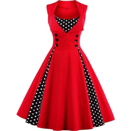 Women 5XL New 50s 60s Retro Vintage Dress Polka Dot Patchwork Sleeveless Spring Summer Red Dress Rockabilly Swing Party Dress