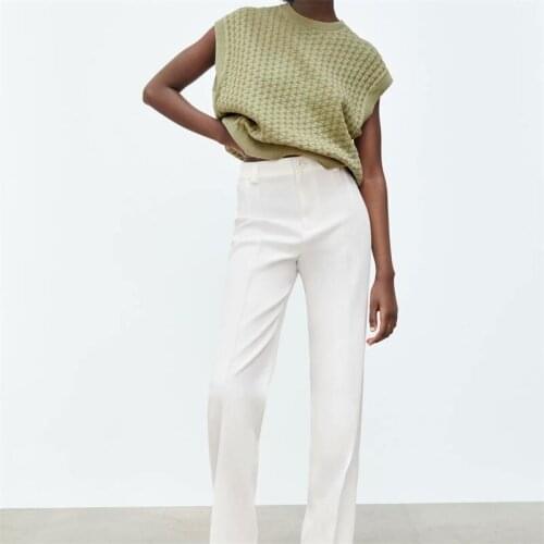 ZXQJ Women 2021 Fashion With Ribbed Trims Oversized Knitted Vest Sweater Vintage Sleeveless Female Waistcoat Chic Tops