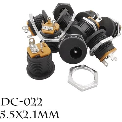 10/5/2Pcs DC Power Socket Plug Jack DC-022 5.5x2.1mm DC Connectors Round Hole Screw Nut Interface Panel Mounting DC022 5.5-2.1