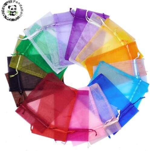 200Pcs 15x10cm Organza Gift Bags Rectangle Mixed Color Drawstring Jewelry Pouch Wedding Favors Cheap Organza Pouches Decoration