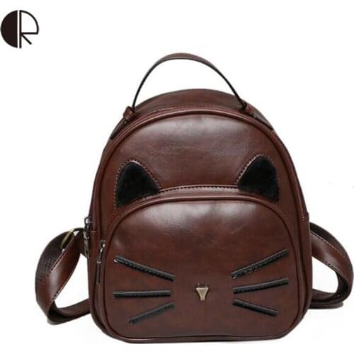 2018 Women Mini Backpack Cute Cat Bags Ladies Retro Preppy Style Backpacks Girls Creative School Bag Travel Bag Black/Gray/Brown