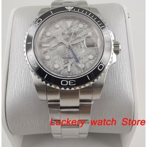 2019 New 40mm bliger gray dial luminous saphire glass;black ceramics Bezel blue GMT Automatic movement mens watch-BA179