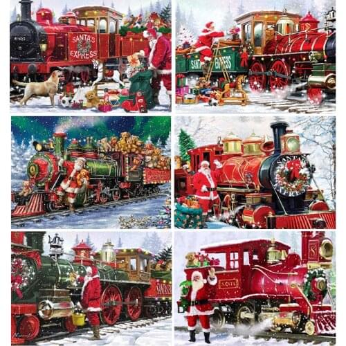 5D Diamond Painting Christmas Cartoon Santa Claus Train Diamond Mosaic Full Diamond Embroidery Cross Stitch Home Decor