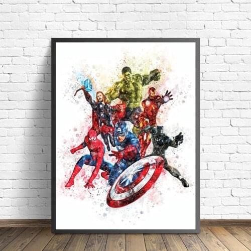 5D DIY Full Square/Round Diamond Painting Marvel Avengers Wall Art Cartoon Watercolor Superhero Posters Kids Room Wall Decor