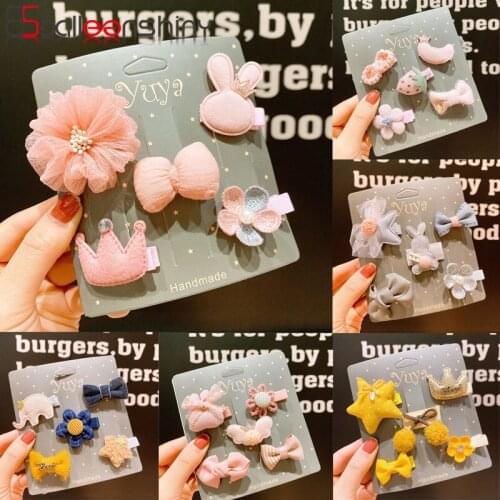 Balleenshiny 5pcs/lot Baby Hair Clips For Girls Hair Bow Barrettes Flower Printed Kids Headwear Kawaii Girls Hair Accessories