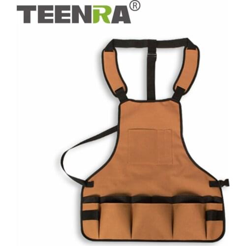 TEENRA BBQ Canvas Apron Multi-Pocket Durable Chef Kitchen Apron Multi Purpose Work Apron Coffee Shop Barber Restaurant