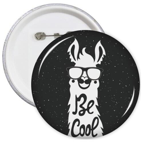 Be Cool Alpaca Black White Quote Round Pins Badge Button Clothing Decoration 5pcs Gift