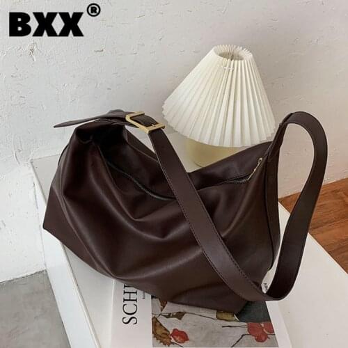 [BXX] PU Leather Crossbody Bags For Women 2021 Autumn Luxury Handbags Simple Solid Color Ladies Travel Shoulder Bags HO836