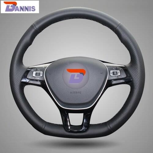 BANNIS Black Artificial Leather DIY Hand-stitched Steering Wheel Cover for Volkswagen VW Golf 7 Mk7 New Polo Jetta Passat B8