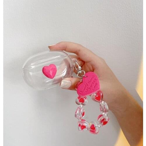Love heart Wrist chain Cover For Beats Studio Buds Earphone Case Cartoon Wireless Accessories Protect StudioBuds soft clear Case