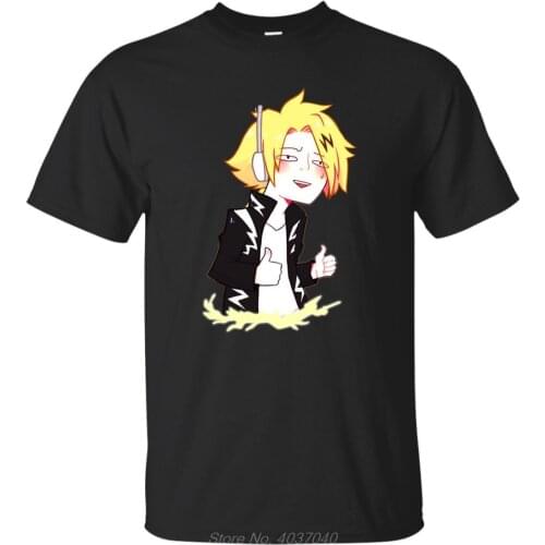 Color Black T-Shirt Kaminari Denki My Heroes Academia Short Sleeve Cotton Tshirt High Quality Tees Harajuku