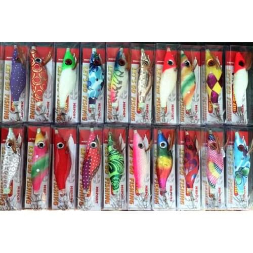 Wood Shrimp Fishing Lure 100Pcs Mix Color Boxed Squid Jig Hook Umbrella Hook Octupus Lures Random Color 10cm 11g