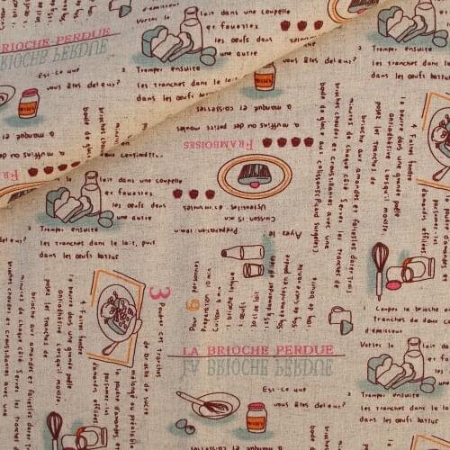 Cotton Linen Fabric for handmad, bed, bag, curtain - Breakfast and letter (LF203)