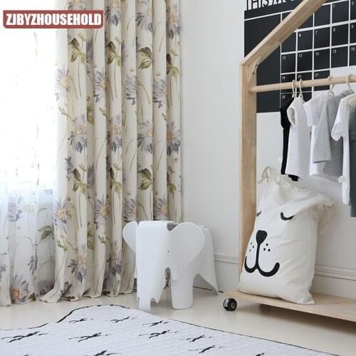 Cotton and Hemp Curtain Decorative Fabrics Printed Curtain Cloth Korean Fresh Flower for Bedroom Study New Product