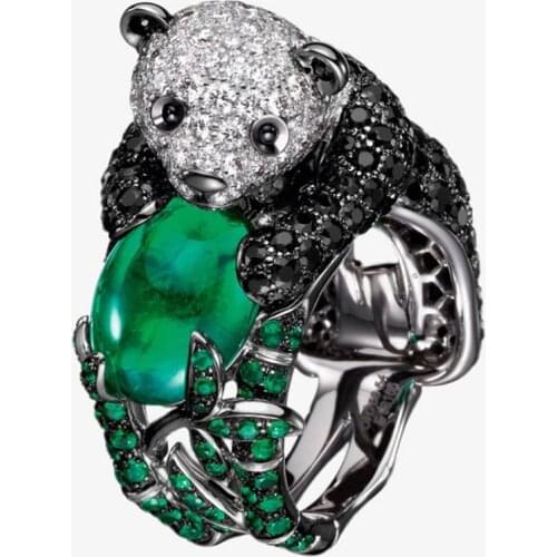 Milangirl Animal Shaped Ring Fashion Cute Panda Rings For Women Anniversary gift panda with bamboo rings