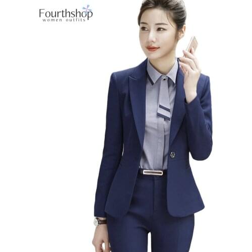 2 Piece Set Women Formal Pant Suits Office Lady Business Work Interview Uniforms 2021 Autumn Spring Plus Size Blazer Suit Female