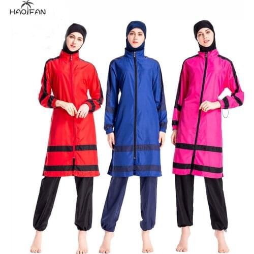 HAOFAN Womens Muslim Pauls swimwear trousers hooded three-piece temperament elegant fashion Islam beachwear swimsuit