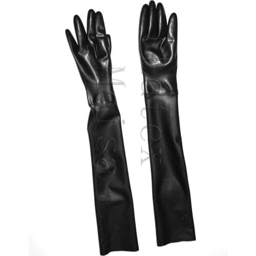 100% natural lingerie long five finger Zentai latex gloves in black color for adults