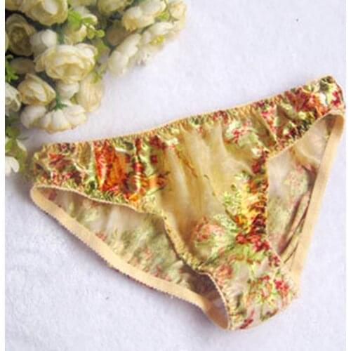 Best Gift For Lover 100% Mulberry Silk Women Panties Sexy Floral Georgette Silk Transparent Briefs M/L/XL Free Shipping