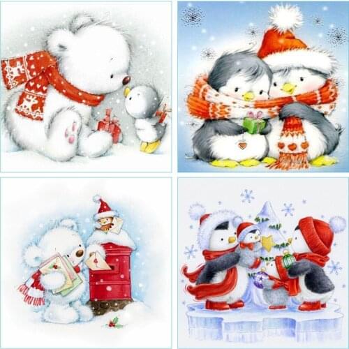 Cartoon Polar Bear Penguin Diamond Painting Round Full Drill Animal Christmas Nouveaute DIY Mosaic Embroidery 5D Cross Stitch