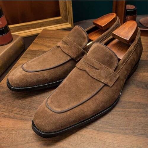 Sipriks Autumn Mens Casual Loafers Brown Cow Suede Shoes Slip On Penny Loafer Fashion Male Wedding Shoe Topsiders Daily Sneaker