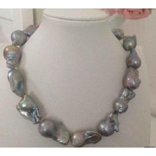 HUGE 20-25 mm baroque silver grey pearl necklace 18inch 36"