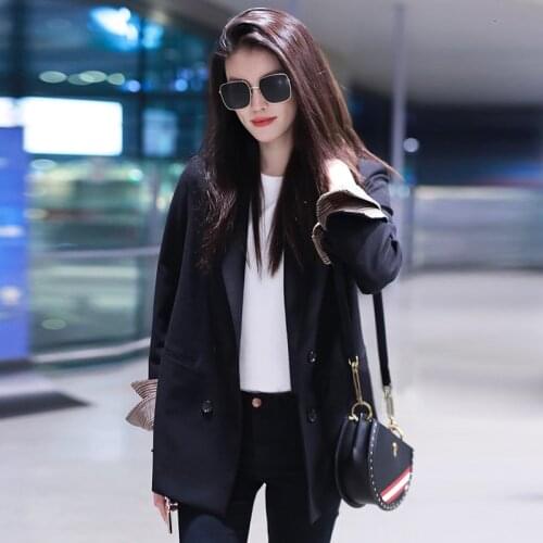 Autumn Black Blazer Women Large Size Double Breasted Big Long Blazer Fall Korean Fashion Slim Female Jacket Plus Size Coat